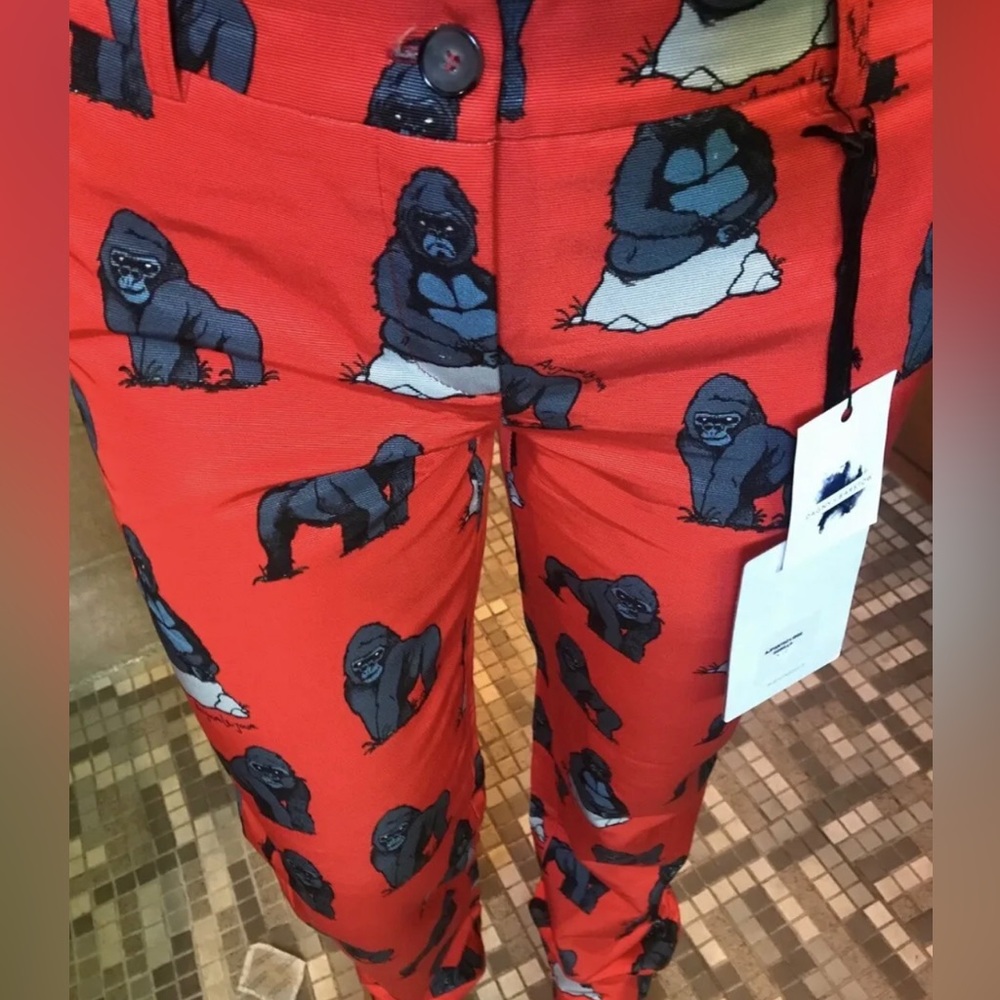 Au Jour Le Jour Red Trouser GORILLAS! Super Insane Limited $495 Italy Rare